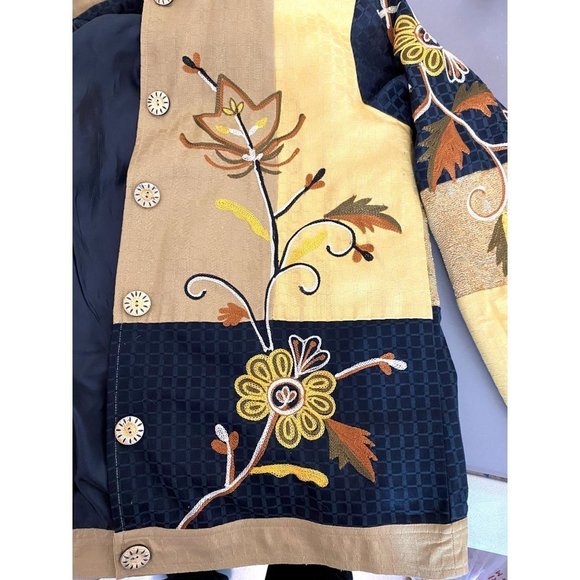 Vintage Indigo Moon Jacket Gold Floral Embroidered Boho Art Lined Buttons Small - Picture 7 of 8
